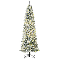 HOMCOM - Sapin de Noël artificiel 7 - 5' enneigé pré-illuminé avec lumières - vert-Arbre de Noël artificiel de 7.5 ft dans un style d'arbre réaliste 