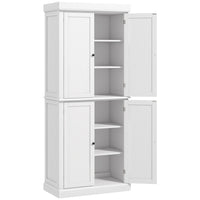 HOMCOM - Armoire de cuisine autoportante à 4 portes avec étagères - blanc-L'étagère à 6 niveaux offre suffisamment d'espace pour ranger les ustensiles de cuisine, la vaisselle, les appareils électroménagers et les produits secs 