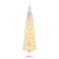 HOMCOM - Arbre de Noël artificiel illuminé 7 pi avec lumières LED blanc chaud-Sapin de Noël artificiel de 6 pieds de haut dans un style crayon fin 