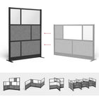 Luxor - Mur modulaire 53 x 70 - Cadre noir segmenté, fenêtre givrée, PET gris frais-Conception avec panneaux en acrylique givré et panneaux acoustiques en PET