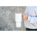 GROSCHE - Aspen Gobelet Isolé avec Poignée - 32 oz - Blanc Crème-Couvercle à paille isolé et résistant aux éclaboussures