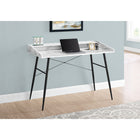 Monarch Specialties - 7539 Bureau 48 po L - Faux Marbre Blanc/Metal Noir-La base en métal dans une finition noire contrastante comprend des pattes métalliques effilées et inclinées et des barres de soutien en forme de X à l'arrière qui offrent une stabilité