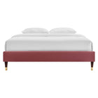 Modway - Harlow Performance Velvet Cadre de lit plateforme Queen, Rose poussiéreuse-Système de soutien en lattes de bois