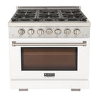 Kucht - 36 po Série KFX-X Cuisinière Pro Style au gaz naturel - Acier inoxydable/Blanc-Brûleur rocket power de 21 000 btu pour un saisissage rapide