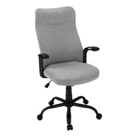 Monarch Specialties - 7325 Chaise De Bureau Multi-Position- Noir/Gris Fonce/-Chaise de bureau exécutif à dossier haut avec accoudoirs fixes en noir et un tissu polyester en gris foncé