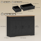 HOMCOM - Buffet de style ferme 47 po avec charnières à fermeture douce et étagères à épices - grain de bois noir-Fonctionne comme buffet, meuble TV, armoire de salon ou meuble de couloir pour une utilisation polyvalente 