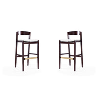Manhattan Comfort - Tabouret de bar klismos 20" style milieu du siècle moderne, rembourré en similicuir ivoire et noyer foncé, lot de 2-Tabouret de bar moderne du milieu du siècle avec banquette arrière parfait pour un bar et une cuisine. Ensemble de 2
