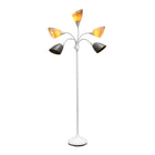 Simple Designs - Lampe de sol blanche à col de cygne réglable, 5 lampes, abat-jour gris-10