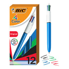 BIC - Stylo à bille 4 couleurs - Rétractable - 1,0 mm - Assorti - Paquet de 12-Les stylos-billes polyvalents à pointe moyenne de 1,0 mm conviennent parfaitement à l'écriture au quotidien, à l’école ou à la maison