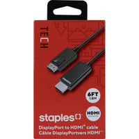 Staples - Câble DisplayPort vers HDMI - 6 pi-Une plus grande vue - Branchez en toute facilité un ordinateur à un moniteur HD pour afficher le contenu sur un écran plus grand