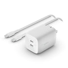 Belkin - Chargeur mural BoostCharge Pro 65 W à deux ports USB-C GaN-TECHNOLOGIE DE CHARGE RAPIDE : La technologie USB-C Power Delivery 3.0 charge rapidement un iPhone 14 ou Samsung Galaxy S23 Ultra de 0-50 % en 24 et 26 minutes respectivement. La technologie PPS ajuste de manière dynamique la tension de sortie afin de charger en toute sécurité les appareils tels qu'iPhone, Galaxy et bien d'autres