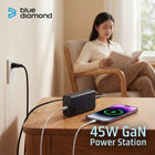Bluediamond - Multiprise et chargeur compact de 45W avec 1 prise AC + 2 ports USB-C et 1 port USB-A - 1,5 m- Câble de 1,5 m avec fiche plate coudée pour une rallonge pratique et un accès facile à l’alimentation