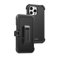 TUFF8 - iPhone 16 Pro -  Impact+ Coque de protection trois couches avec étui-Le support rotatif à 360 degrés sert également de poignée de téléphone pour permettre une expérience de visionnage confortable et un moyen sécurisé de tenir votre appareil
