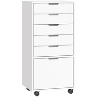 HOMCOM - Classeur vertical à 6 tiroirs avec roulettes verrouillables - blanc-Cinq tiroirs et un grand tiroir inférieur gardent toutes vos fournitures de bureau à portée de main 
