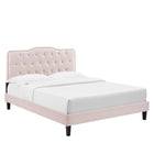 Modway - Amber Performance Velvet Lit à plateforme jumelle, Rose-Poutre centrale renforcée et jambes de soutien