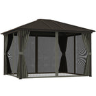 Outsunny - Gazebo Deluxe Hardtop de 10' x 12' avec rideaux et moustiquaire - Gris-Cadre en aluminium résistant à la rouille et toit en acier solide pour une grande durabilité 