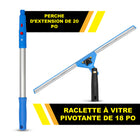 Gritt Commercial - Ensemble de nettoyage de vitres - Raclette pivotante de 18 po - Manche télescopique de 20 po-Les outils se fixent facilement au manche télescopique inclus de 6 pi