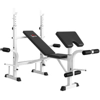 Soozier - Banc de musculation réglable avec support à squat, blanc-Support de barre réglable à 6 niveaux et coussinet pour les coudes à 4 niveaux pour un confort personnalisable 