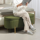 HOMCOM - Banc ottoman de chambre rembourré à canaux - vert foncé-Tissu doux effet velours offrant un confort luxueux et agréable pour la peau 