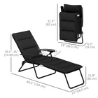Outsunny - Chaise longue pliante avec coussin - dossier réglable - noir-Rembourrage doux assurant une expérience d'assise confortable