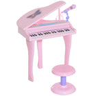 Qaba - Mini piano électronique musical 37 touches avec microphone et tabouret - Rose-Volume et tempo réglables et voyants clignotants, les utilisateurs peuvent jouer en suivant les voyants rouges du clavier 