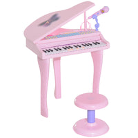 Qaba - Mini piano électronique musical 37 touches avec microphone et tabouret - Rose-Volume et tempo réglables et voyants clignotants, les utilisateurs peuvent jouer en suivant les voyants rouges du clavier 