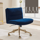 Elle Décor - Fauteuil jambes croisées Arabella recouvert de tissu - Bleu-Siège et dossier mi-hauteur confortables, larges et entièrement coussinés