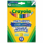 Crayola - Marqueurs lavables ultra-propres - Pointe fine - Couleurs assorties - Paquet de 12-Les couleurs vives se lavent facilement des vêtements, de la plupart des murs et des surfaces non poreuses