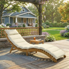 Outsunny - Chaise longue pliante d’extérieur - bois d’acacia - blanc crème-S'allonge complètement à plat pour bronzer et se détendre