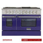 Kucht - 48 po Série KDF Cuisinière Pro Style au gaz naturel - Acier inoxydable/Bleu-Cuisinière de classe professionnelle dotée de 2 brûleurs doubles de 20000 BTU avec fonction mijotage, 2 brûleurs de 12000 BTU, 2 brûleurs de 9000 BTU et 2 brûleurs de 6000 BTU