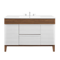 Modway - Render 48" Vanité de salle de bain à un seul lavabo - Blanc Noyer Blanc-Vanité moderne du milieu du siècle