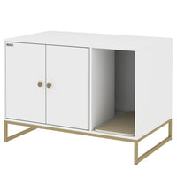PawHut - Meuble pour bac à litière pour chat avec tapis à litière, pieds hauts - 31,5 po x 20 po x 22 po - blanc-Cache élégamment la litière, servant de table d'appoint élégante 