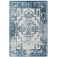 Modway - Reflect Nyssa Géométrie Géométrique Aztèque du Sud-Ouest Tapis intérieur/extérieur 5 pi l x 8 pi L - Ivoire et bleu-Tapis géométrique vieilli du sud-ouest aztèque