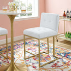 Modway - Privy Acier inoxydable doré Tissu rembourré Tabouret de comptoir - Or Blanc-Base géométrique en acier inoxydable doré