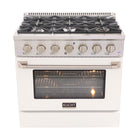 Kucht - 36 po Série KNG Cuisinière Pro Style au gaz naturel - Acier inoxydable/Blanc-Cuisinière à gaz 6 brûleurs incluant un brûleur double de 20 000 BTU TrueSimmer, un brûleur de 15 000 BTU, un brûleur de 12 000 BTU, deux brûleurs de 9 000 BTU et un brûleur de 6 000 BTU pour un mijotage délicat