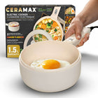 Ceramax - Poêle antiadhésive électrique de 1,5 L avec couvercle-La marmite électrique antiadhésive Ceramax 800 watts comprend : 1,5 L / 1,6 pinte. poêle électrique avec intérieur recouvert de céramique antiadhésive, couvercle en verre trempé avec poignée de maintien au frais et plateau d’insertion pour cuiseur vapeur