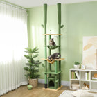 PawHut - arbre à chat du sol au plafond 89 po-100 po avec poteaux à griffer - vert-Comprend deux hamacs pour chat et une grotte pour chat pour plus de confort 