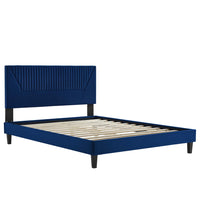 Modway - Yasmine Chenal Touffé Performance Velvet Lit de plateforme King, Marine-Lit de plateforme King