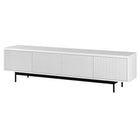 Hudson&Canal - Meuble TV Whitman pour téléviseurs jusqu'à 85 pouces - Blanc-Le dessus a une capacité de poids de 75 lb, la zone de rangement intérieure peut contenir 45 lb dans chaque section