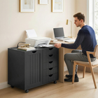 HOMCOM - Caisson mobile à 5 tiroirs latéraux avec ports USB - noir-Un plateau spacieux de 30,7 po supporte en toute sécurité votre imprimante ou scanner jusqu’à 33 lb  