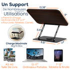 ShoppingAll - Support de livre pliable et réglable avec base rotative à 360° et clips élastiques - Noir-Durable Et Élégant - Fabriqué en bois et aluminium de haute qualité, ce support est non seulement fonctionnel, mais aussi conçu pour durer. Utilisez-le comme présentoir rotatif, porte-documents pour la dactylographie ou support de livre robuste avec clips de maintien sécurisés.