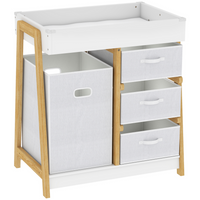 Qaba - Table à langer pour bébé avec matelas imperméable, 3 tiroirs et grand panier-Hauteur adaptée de 34,3 po réduit la flexion et soulage la fatigue du dos  
