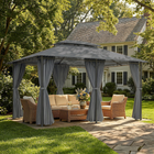 Outsunny - Pavillon de patio 10 pi l x 13 pi L - auvent de jardin 2 niveaux pour extérieur - gris-8 trous d'évacuation sur le dessus du toit fonctionnent bien les jours de pluie
