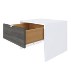 Nexera - Table de nuit Axel, 1 tiroir, Blanc et Gris écorce-Meubles conçus et produits au Canada à partir de panneaux de particules et de MDF certifiés CARB II/FSC.  Item expédié en 24-48 heures après réception de la commande.  Assemblage requis