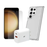 TUFF8 - Coque transparente, verre trempé, pack chargeur PD 30 W - Samsung Galaxy S24 Ultra-Étui TUFF8 : Conçu pour la durabilité, cet étui robuste protège votre appareil contre les chutes, les chocs et l'usure quotidienne tout en conservant un look élégant et élégant.
