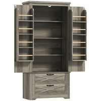 HOMCOM - Armoire de cuisine garde-manger 64 po avec portes et tiroirs - gris-Garde-manger gris vieilli avec portes de grange et accents noirs dégage un charme de ferme 