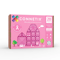 Connetix - Ensemble Caritatif Rose, Contenant 20 Pièces-Ensemble de 20 pièces - Comprend des carrés, des rectangles de toutes tailles, trois types de triangles, un hexagone, une porte et une fenêtre