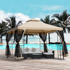 Outsunny - Pavillon de patio 10 pi l x 10 pi L - auvent de pavillon à double toit pour l’extérieur-Toit à deux niveaux bien conçu améliorant la circulation de l'air et la stabilité