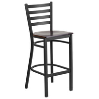 Flash Furniture – Tabouret bistro HERCULES en métal, dossier à traverses, noir, siège en noyer (XUDG697BBARWAW)-Tabouret de bar en métal