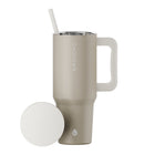 GROSCHE - Aspen Gobelet Isolé avec Poignée - 40 oz - Beige Sable-Couvercle à paille isolé et résistant aux éclaboussures